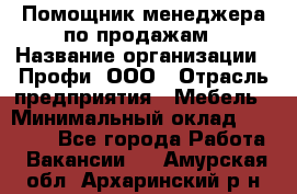 Помощник менеджера по продажам › Название организации ­ Профи, ООО › Отрасль предприятия ­ Мебель › Минимальный оклад ­ 60 000 - Все города Работа » Вакансии   . Амурская обл.,Архаринский р-н